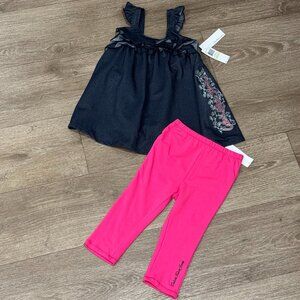 Toddler Girls CALVIN KLEIN JEANS 2-Pc OUTFIT Denim Chambray HALTER Pink LEGGINGS